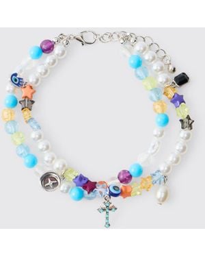 BoohooMAN Multi Layer Pendant Beaded Bracelet - Blue