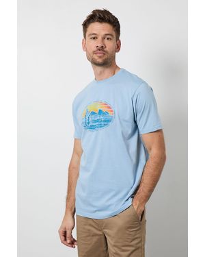 MAINE Light California Beach Printed T-Shirt Cotton - Blue