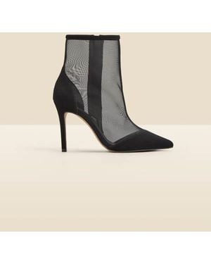 Sosandar Suede Stiletto With Mesh Panel Ankle Boot - Natural