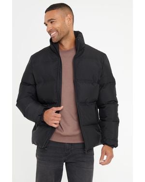 Threadbare 'Plum' Showerproof Funnel Neck Puffer Jacket - Black