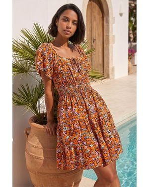 D.u.s.k Floral Print Shirred Skort Dress - Brown