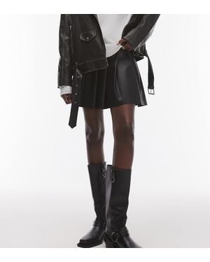 TOPSHOP Tall Faux Leather Clean Pleat Mini Skirt - Black