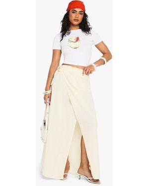 Boohoo Linen Look Tie Waist Wrap Maxi Skirt - Natural