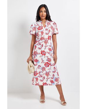Wallis Petite Floral Waffle Ruched Midi Dress - Red