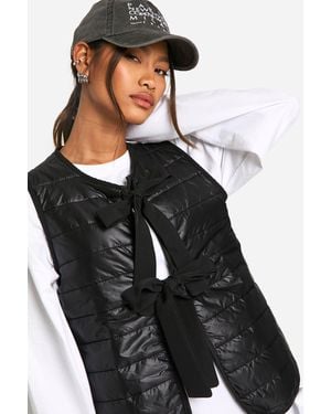 Boohoo Bow Detail Padded Gilet - Black