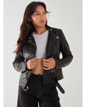 Pink Vanilla Pu Biker Jacket - Black