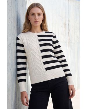 Roman Cable Stripe Knit Jumper - Grey