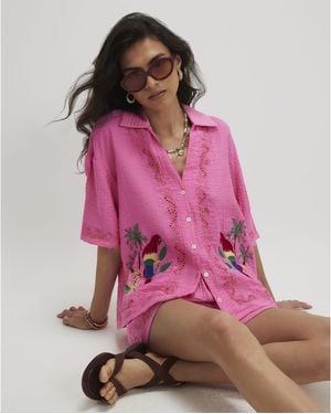 River Island Parrot Embroidered Broderie Top Viscose - Pink