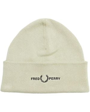 Fred Perry Graphic Logo Light Oyster Cream Beanie - Green
