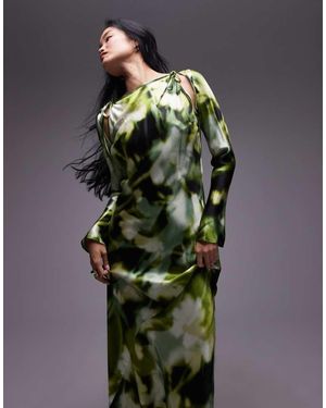 TOPSHOP Slash Neck Dress With Arm Cut Out - Green