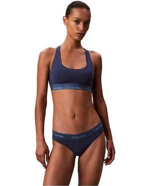Calvin Klein Logo Katoenmix Bralette (Donkere Denim) - Blauw