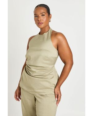 Boohoo Plus Ruched Side Halter Marl Tailored Top - Green