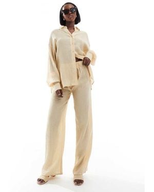 In The Style X Georgia Louise Textured Wide Leg Trousers Co-Ord - Natural