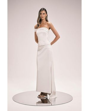 Karen Millen Tailored Satin Drape Fishtail Maxi Skirt - Natural