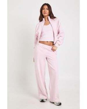 Boohoo Deep Hem Zip Through 3 Piece Straight Leg Tracksuit - Pink