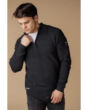 Firetrap Cotton Rich Textured Half Zip Jumper - Black
