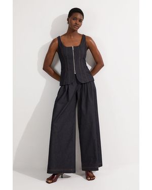 Karen Millen Petite Tailored Denim Peplum Wide Leg Jumpsuit - Black