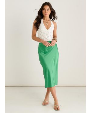 Gini London Satin High Waist Midi Skirt - Green