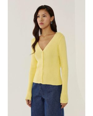 Hiccup V-Neck Buttoned Knit Cardigan - Yellow