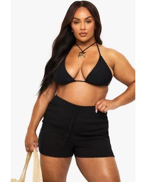 Boohoo Plus Crinkle Cotton Beach Shorts - Black