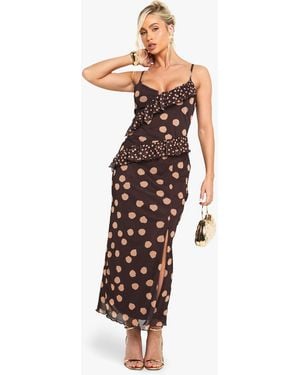 Boohoo Mixed Polka Dot Ruffle Mesh Maxi Dress - White