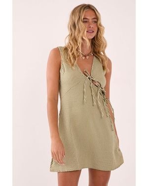 Nasty Gal Textured Stripe Asymmetric Tie Mini Dress - Green