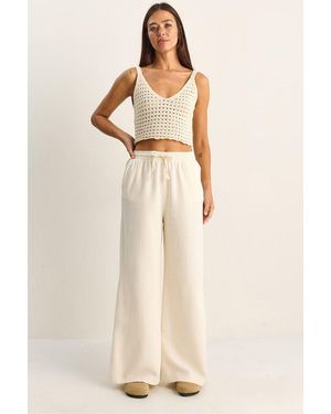Bianco Lucci Wide Leg Cotton Trousers With Drawstring Waist - Natural