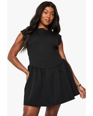 Boohoo Plus Slash Neck Mini Dress - Black