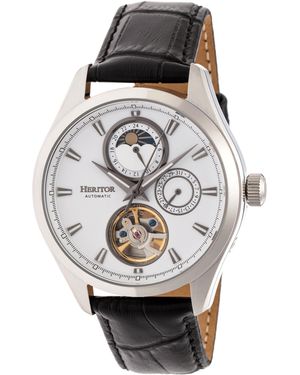 Heritor Sebastian Semi-Skeleton Leather-Band Watch - Metallic