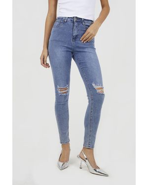 Brave Soul Ripped Skinny Jeans - Blue