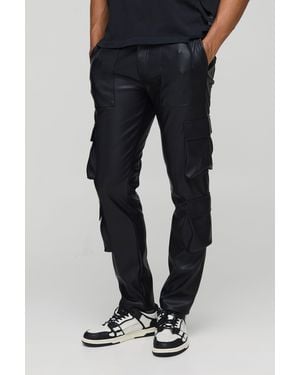 BoohooMAN Fixed Waist Pu Skinny Stacked Flare Trousers - Blue