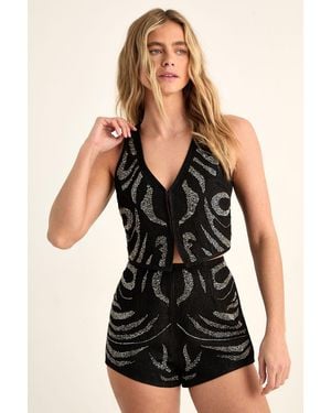 Nasty Gal Western Sequin Tailored Denim Vest - Black