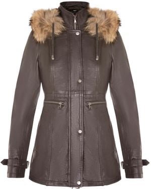 Infinity Leather Warm Hooded Parka Jacket-Northwich - Brown