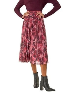 Roman Rose Print Mesh Layered Skirt