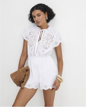 River Island Playsuit Cotton Broderie Cutwork - White