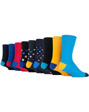 Gentle Grip 9 Pairs Non Elastic Cotton Soft Loose Top Socks - Blue