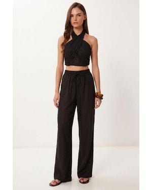 Happiness İstanbul Halter Blouse And Wide-Leg Trousers Set - Blue