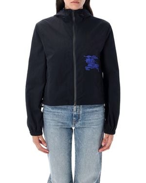 Burberry Cropped Nylon Hooded Jacket - Blue