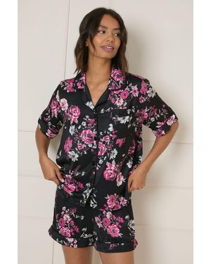 Oasis Short Sleeve Satin Printed Nightwear Set - Multicolour