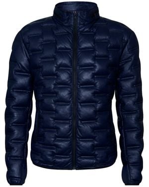 Infinity Leather Puffer Quilted Bomber Jacket - Blue