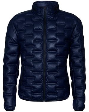 Infinity Leather Puffer Quilted Bomber Jacket - Blue