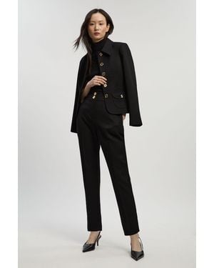Karen Millen Textured Compact Stretch Tailored Straight Leg Trouser - Black