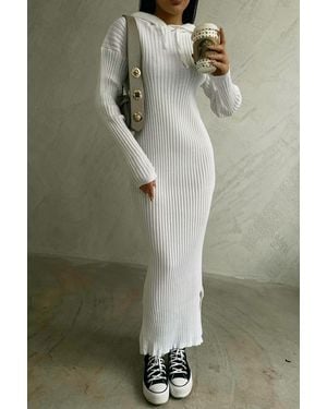 Hiccup Ribbed Long Sleeve Maxi Dress With A Hoodie - Green