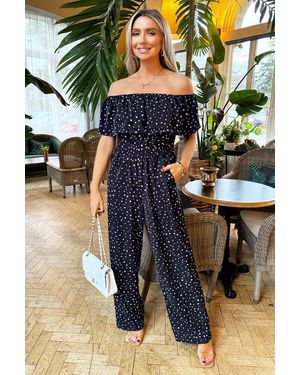 AX Paris Polka Dot Bardot Jumpsuit - Black