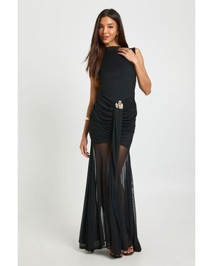 Boohoo Trim Detail Drape Maxi Dress - Black