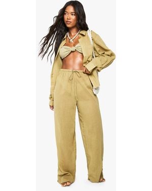 Boohoo Cheesecloth Beach Trousers - Yellow