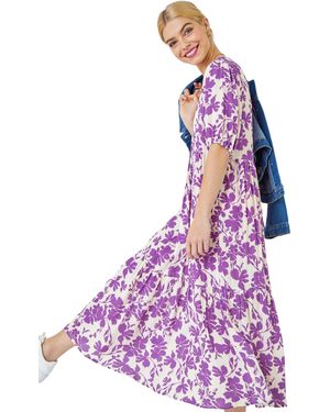 D.u.s.k Floral Tiered Midi Smock Dress - Purple