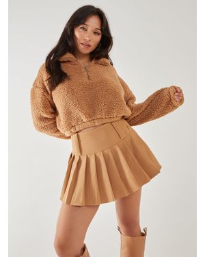 Pink Vanilla Teddy Zip Up Jumper - Brown