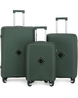 Infinity Leather Dual 4 Wheel Robust Lightweight Tsa Hard Shell Suitcase Luggage Travel Bags Set - Green