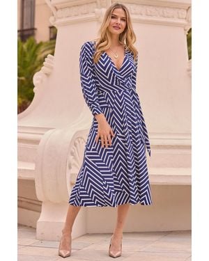 Sosandar Geometric Stripe Print Wrap Dress - Blue